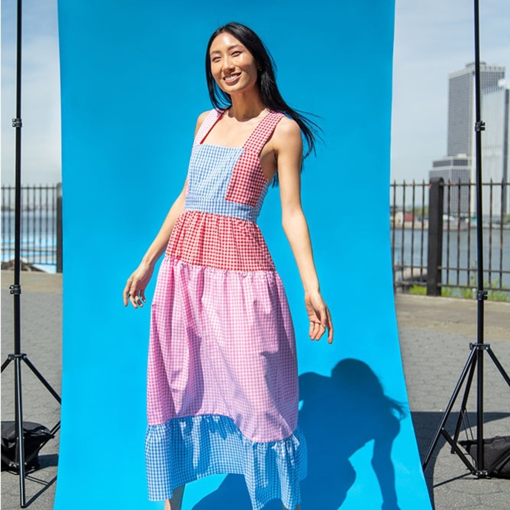 Rachel Antonoff mixed gingham pinafore maxi dress